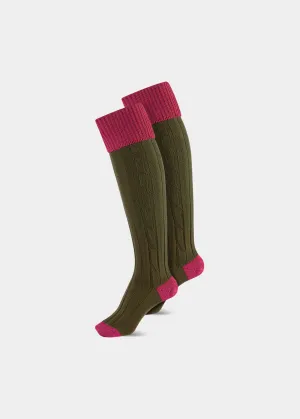 Ladies Shooting Socks - Pink & Olive