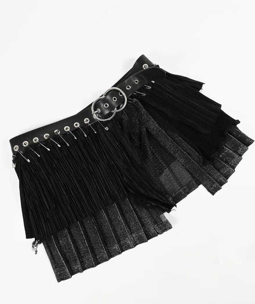 ME TO YOU layered black leather belt skirt