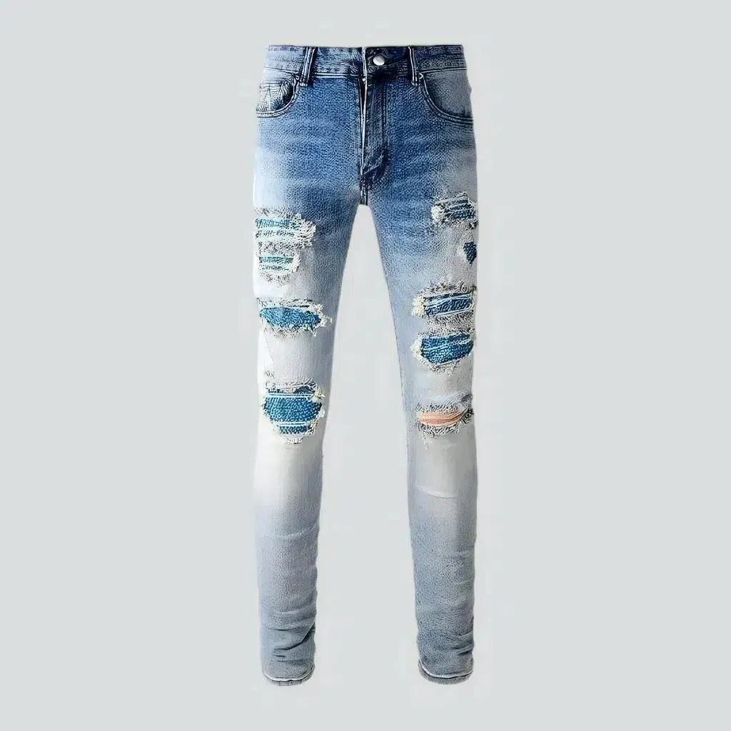 Men's blue-cristal-patch jeans