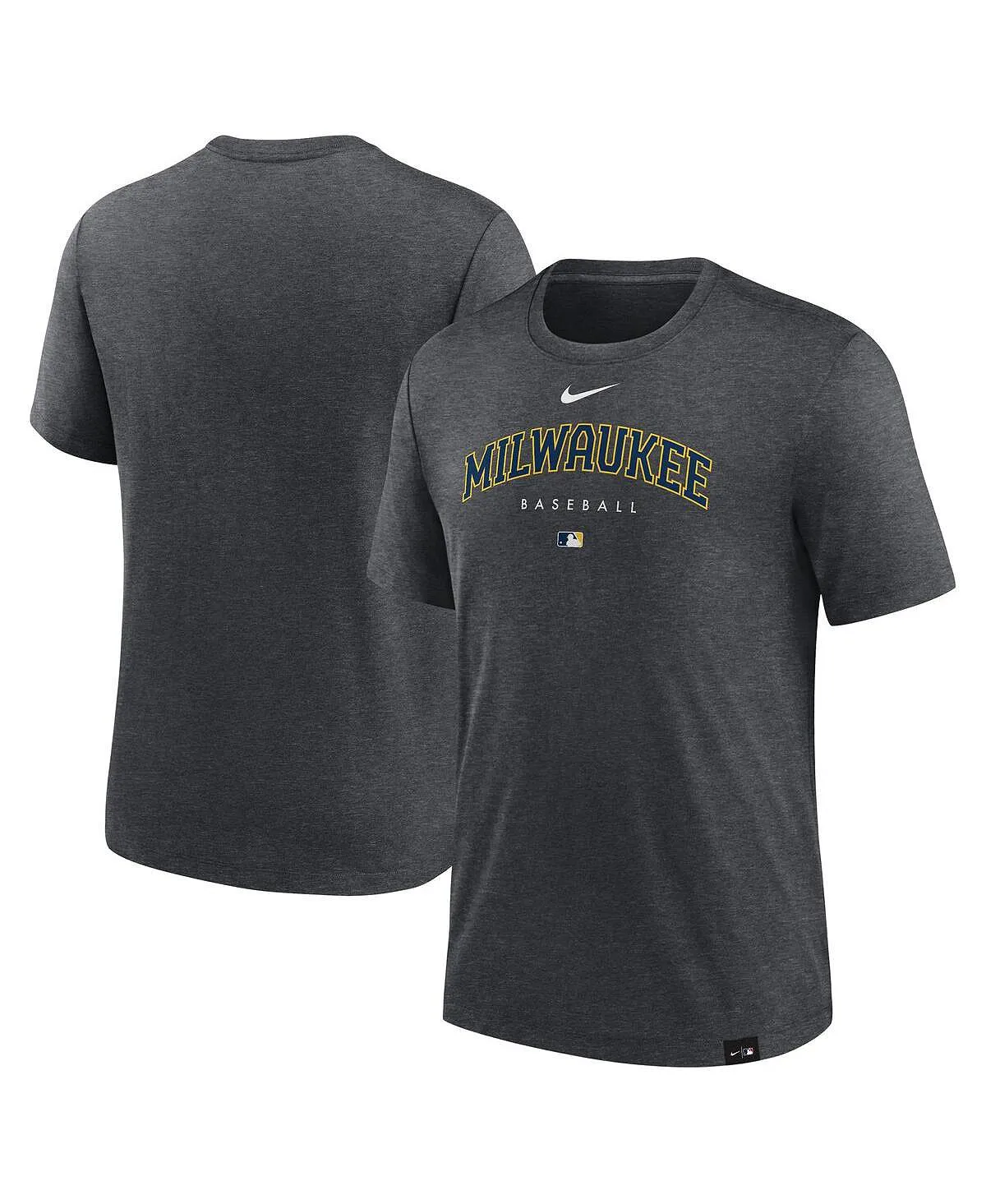 Men's Heather Charcoal Milwaukee Brewers Authentic Collection Early Work Tri-Blend Performance Nike T-Shirt