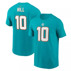 Men's Nike Tyreek Hill Aqua Miami Dolphins Player Name and Number T-Shirt