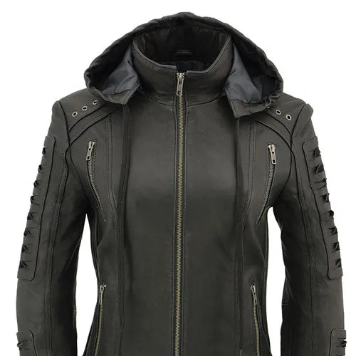 Milwaukee Leather SFL2865 Women's Black Scuba Style Fashion Casual Leather Jacket with Hoodie