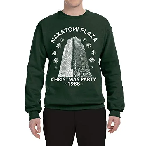 Nakatomi Plaza Christmas Party 1988 Classic McClane Xmas Ugly Christmas Sweater Crewneck Graphic Sweatshirt, Forest Green, Large