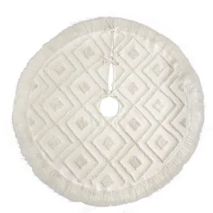 Natural Diamond Tufted Tree Skirt with Fringe