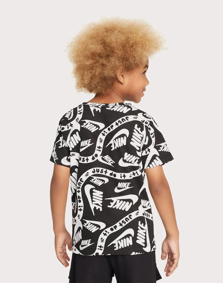 NIKE JUNIOR WORD PRINT BLACK/WHITE TEE