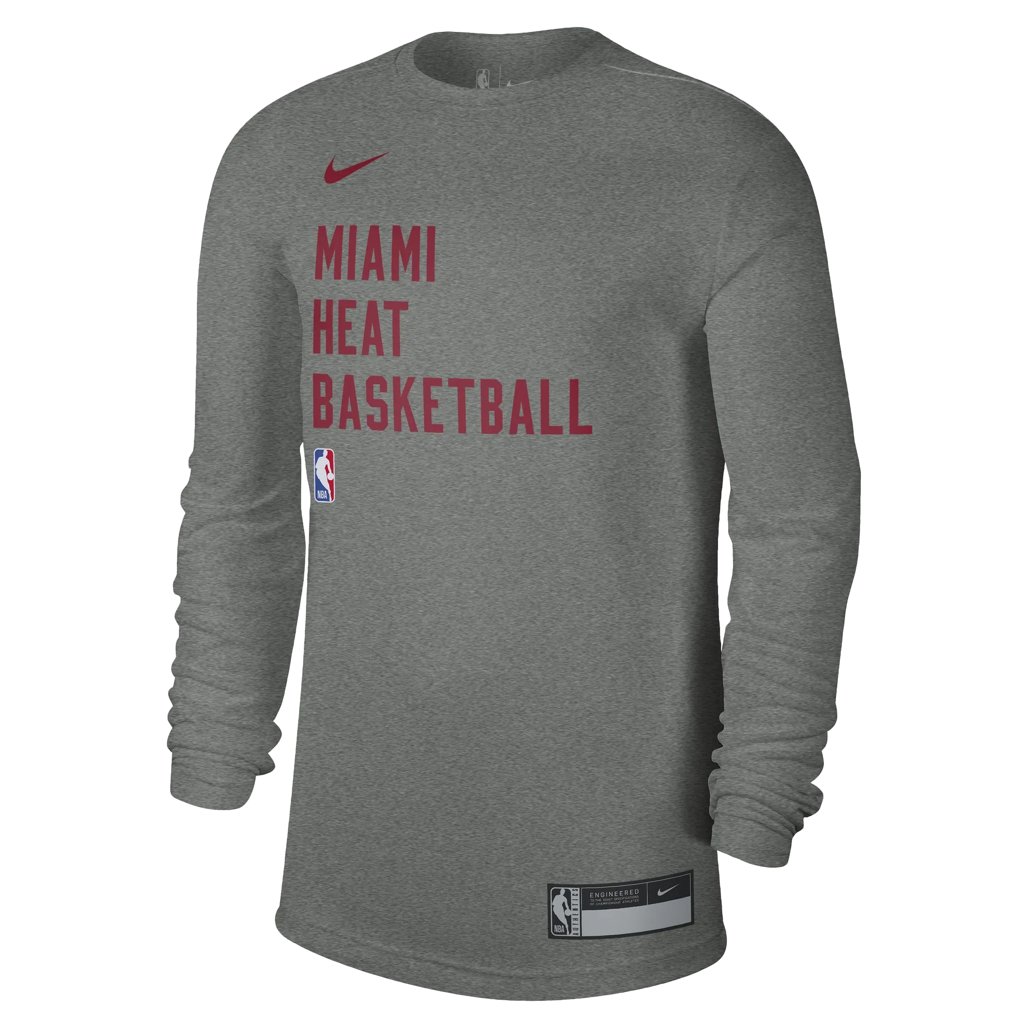 Nike Miami HEAT 2023-24 On-Court Grey Practice Long Sleeve Tee