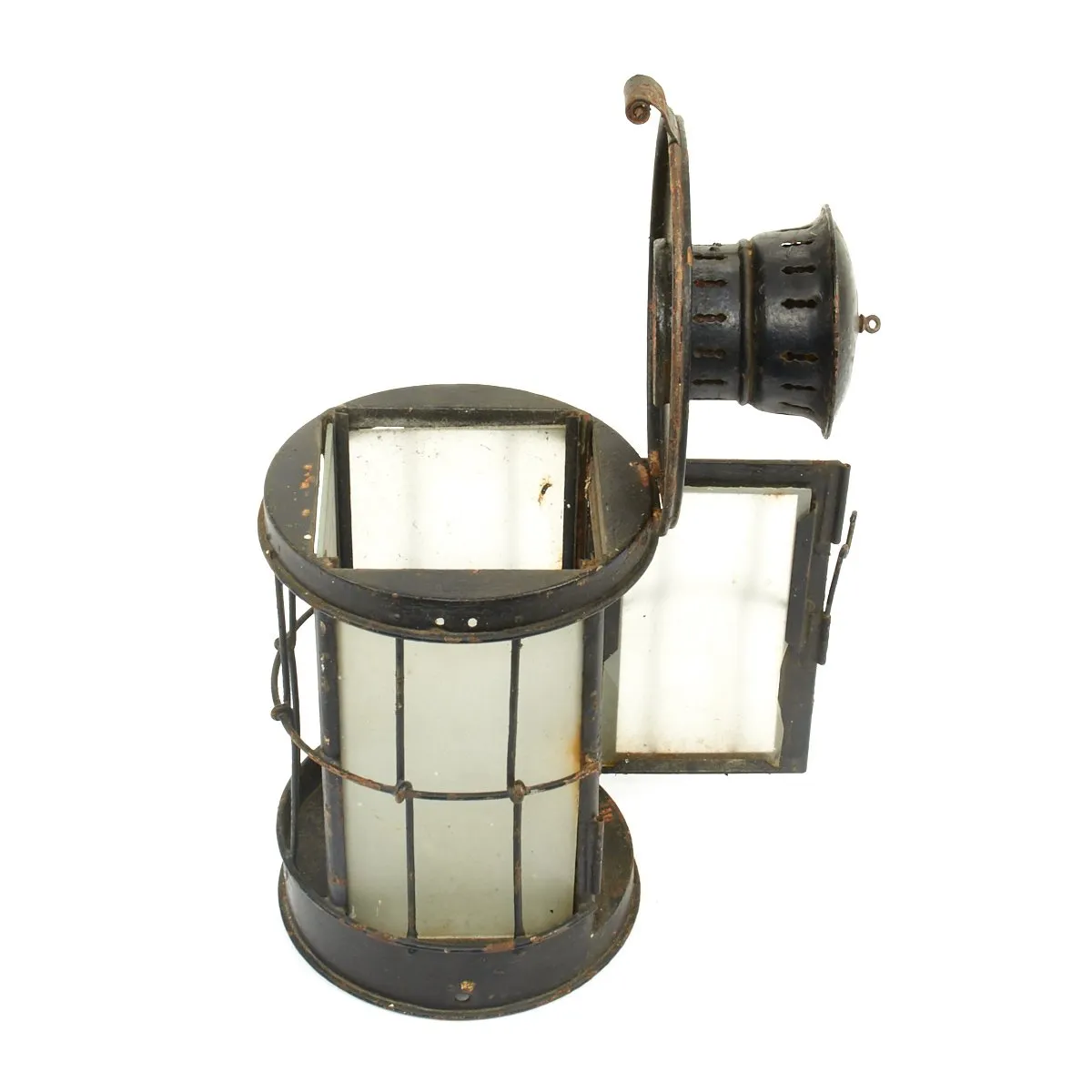 Original British WWI Glazed Glass Bottom Trench Lantern by Christopher Collins - Dated 1916