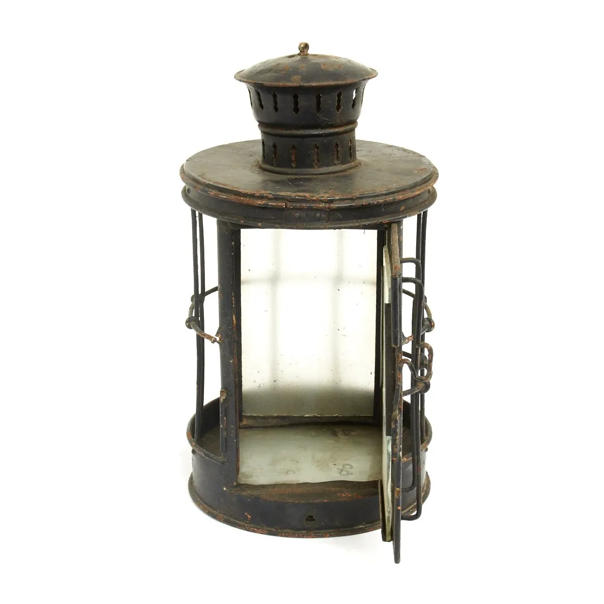 Original British WWI Glazed Glass Bottom Trench Lantern by Christopher Collins - Dated 1916