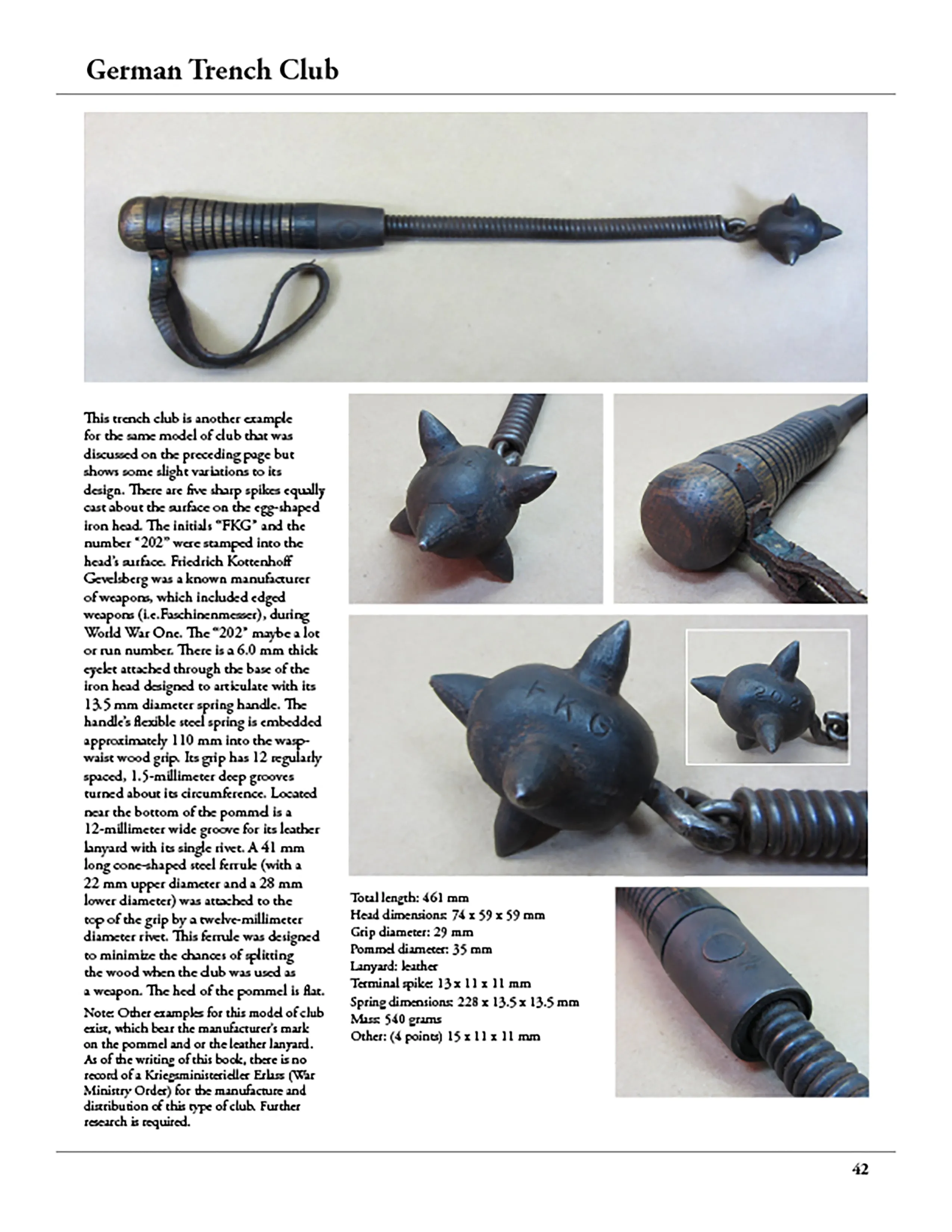 Original German WWI Spring Handle Trench Raiding Mace - Featured in Book At Arm's Length Volume 1