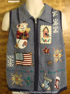 Patriotic Blue Ugliest Christmas Sweater Vest