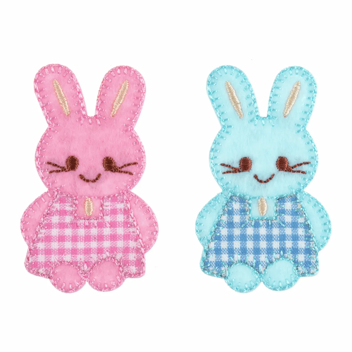 Pink/Blue Gingham Bunnies - Iron -On & Sew-On Patch