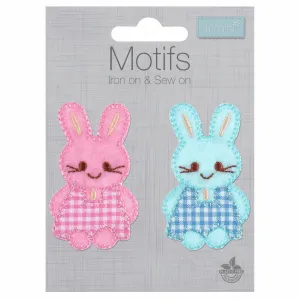 Pink/Blue Gingham Bunnies - Iron -On & Sew-On Patch