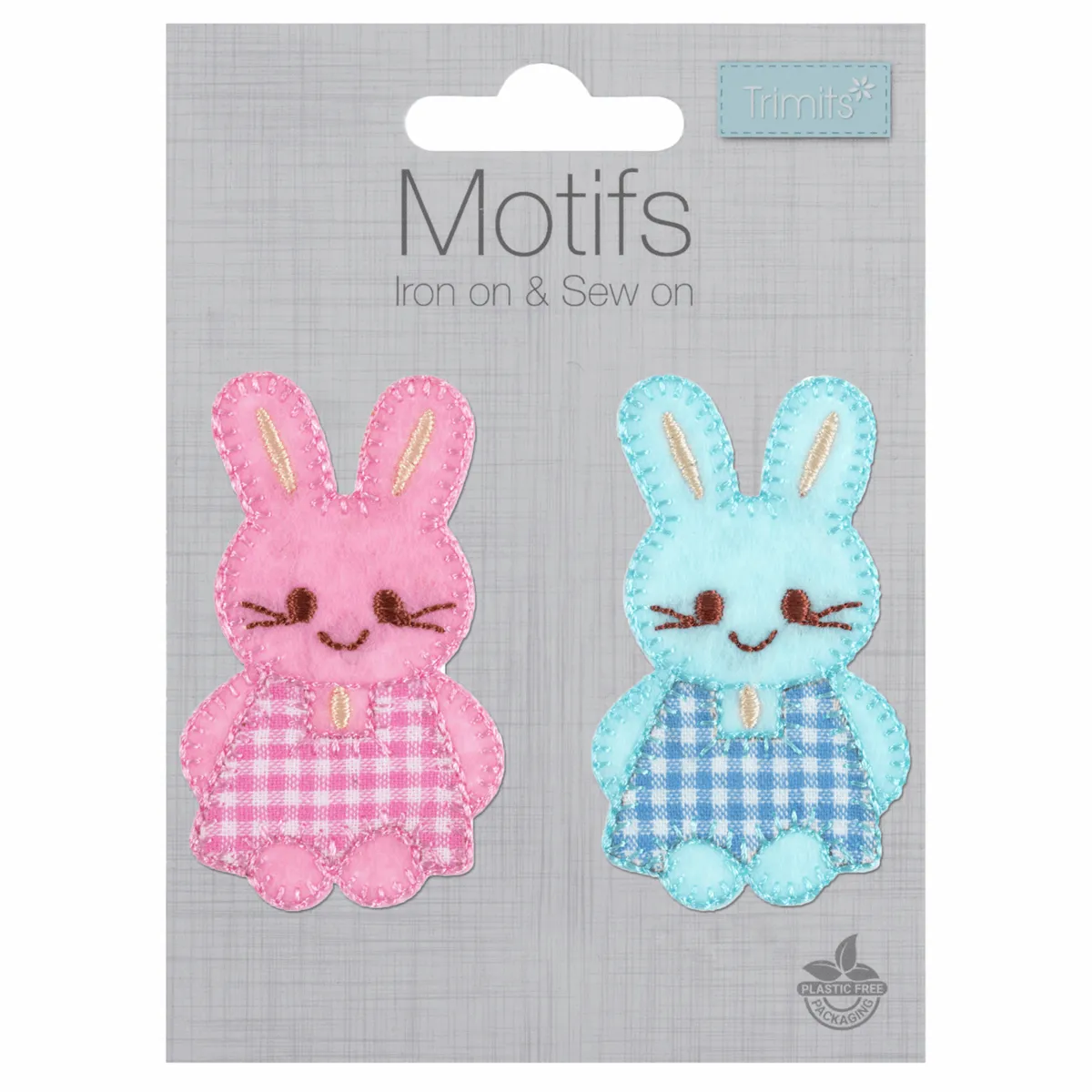 Pink/Blue Gingham Bunnies - Iron -On & Sew-On Patch