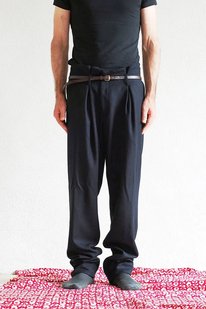 Relaxed Wool and Cashmere Pleated Trousers Blue