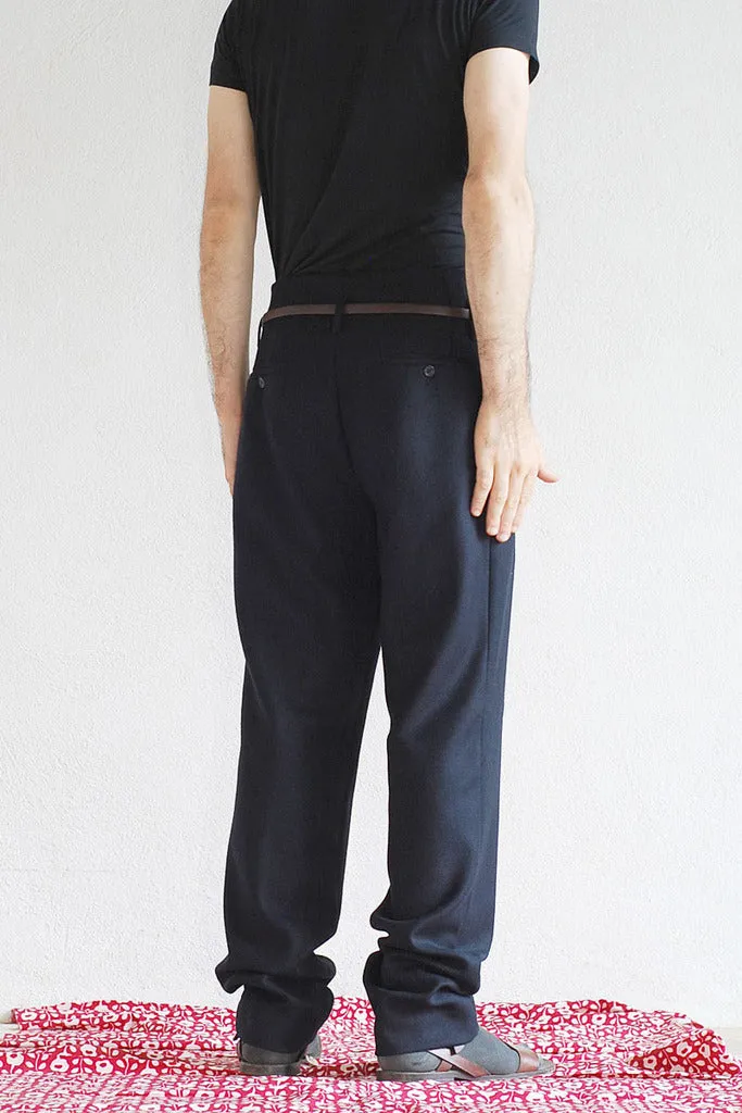 Relaxed Wool and Cashmere Pleated Trousers Blue