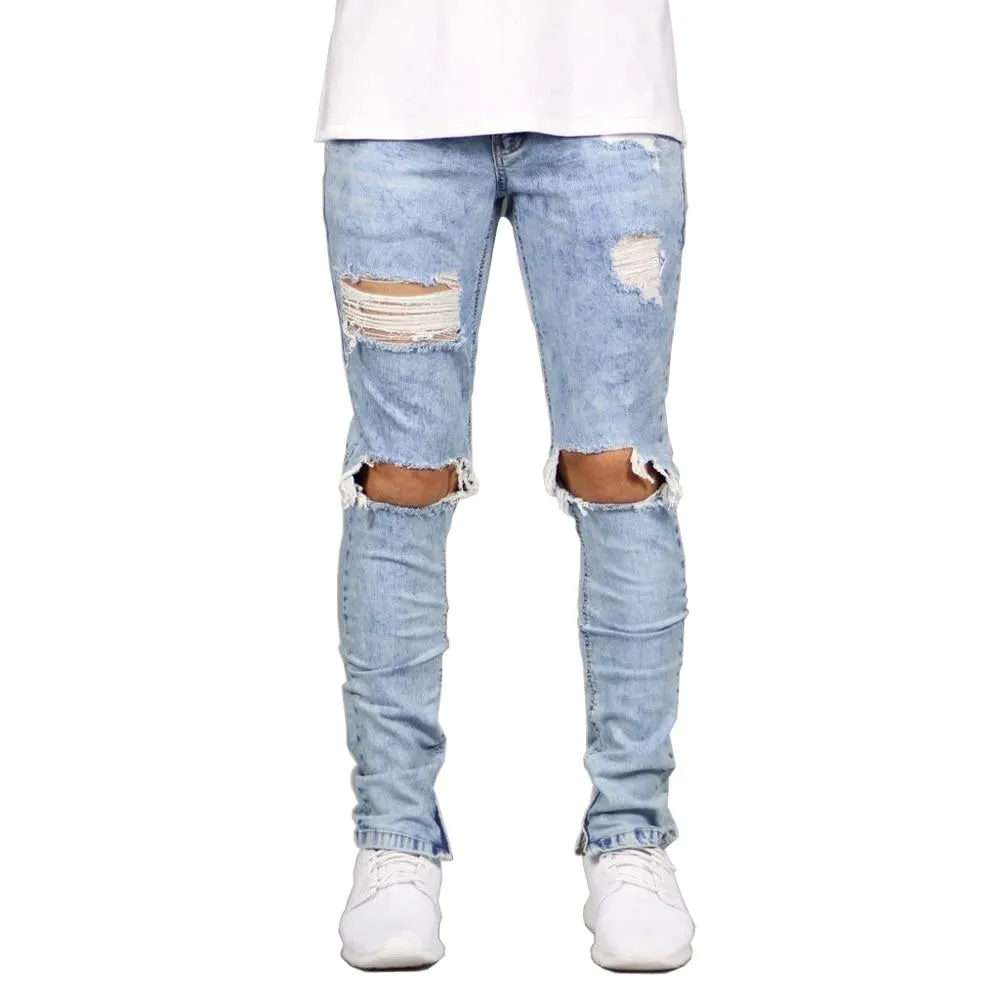 Ripped Ankle Zipper Skinny Stretch Jeans - 2 Colors