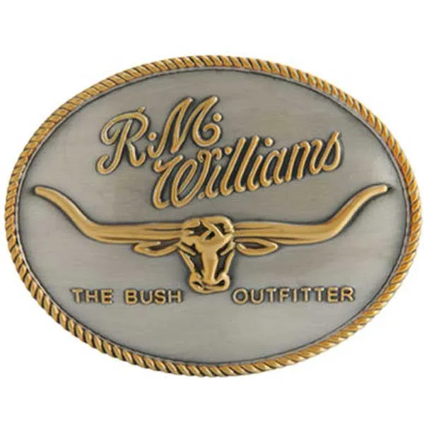 RM WILLIAMS Belt Buckle - Longhorn Trophy - Silver & Gold