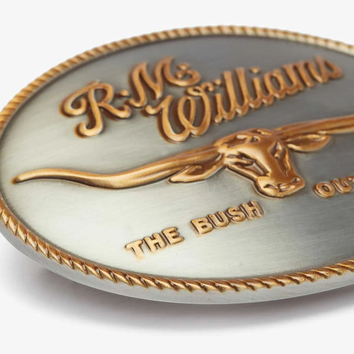 RM WILLIAMS Belt Buckle - Longhorn Trophy - Silver & Gold