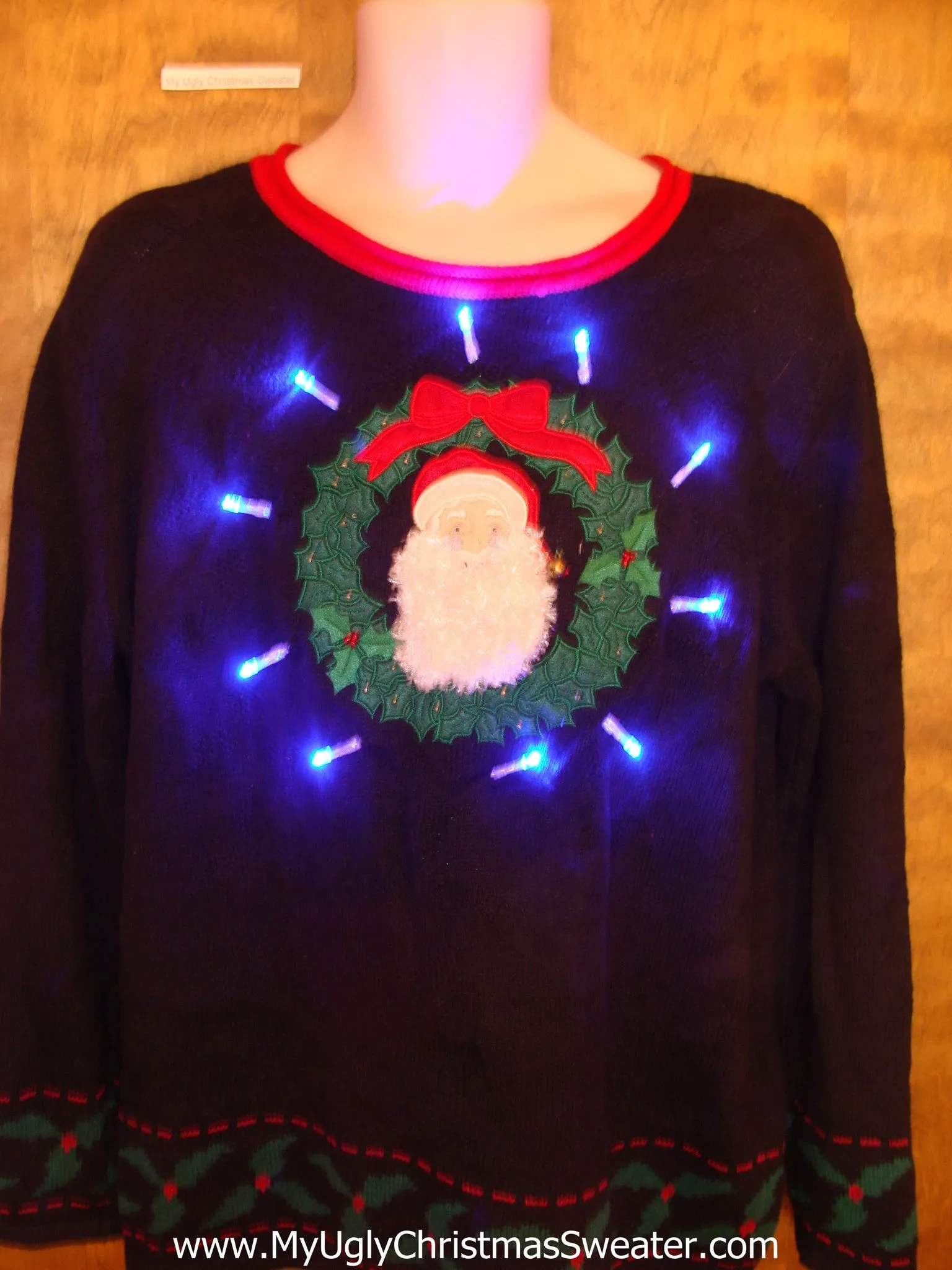 Santa and Wreath Crazy Christmas Sweater with Lights