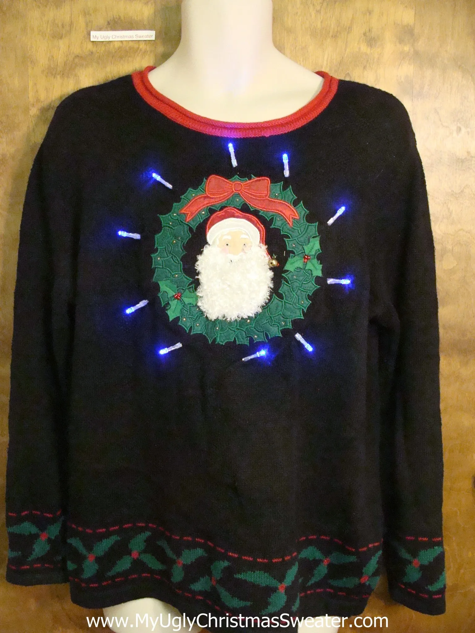 Santa and Wreath Crazy Christmas Sweater with Lights