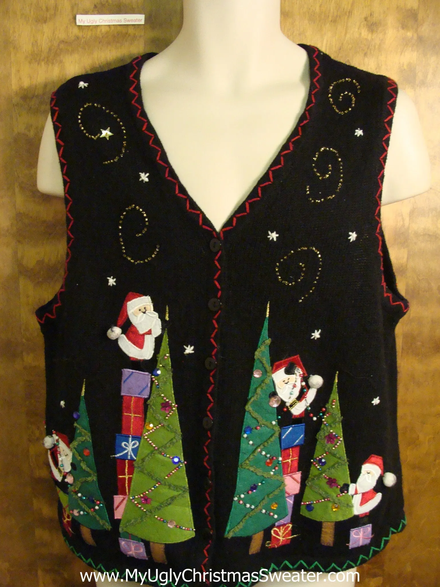 Santa Clones on Trees Tacky Bad Christmas Sweater Vest