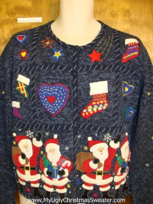 Santacon Blue Horrible Ugly Christmas Sweater Cardigan