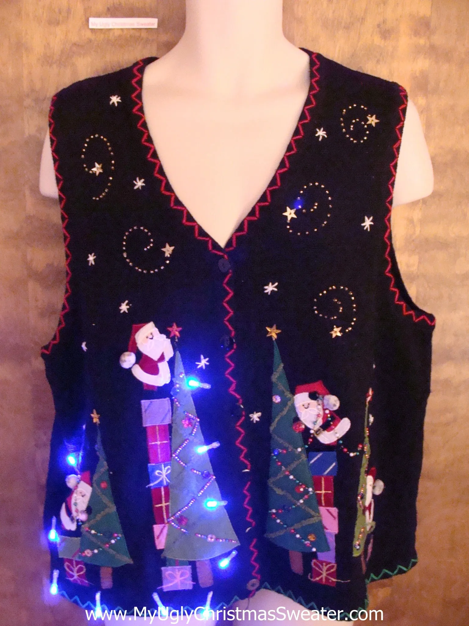 Santas Decorating Christmas Sweater Vest with Lights