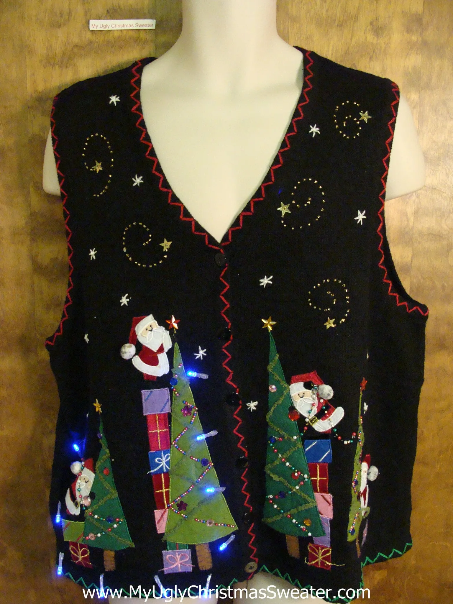 Santas Decorating Christmas Sweater Vest with Lights