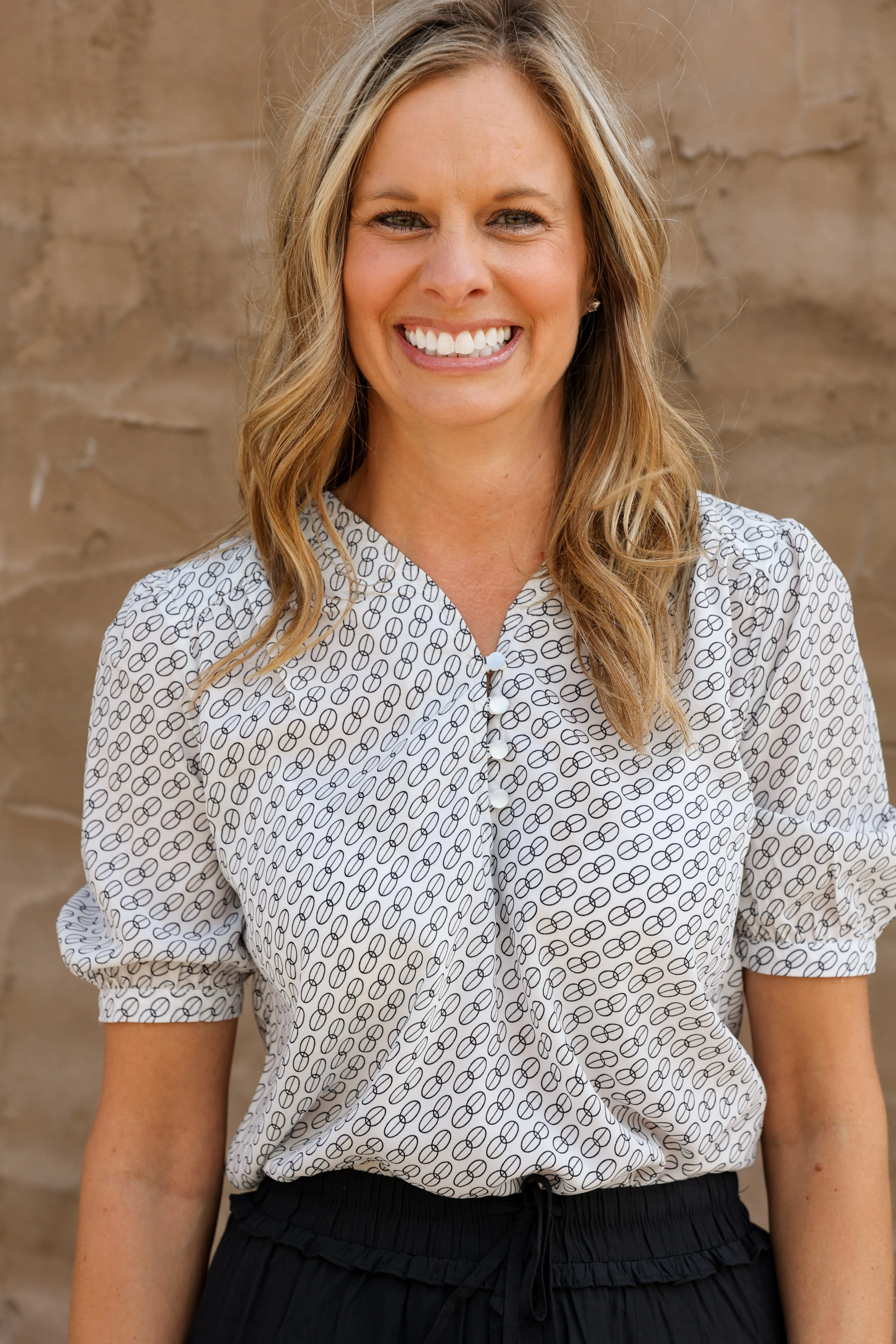 Short Sleeve  Patterned Top In White