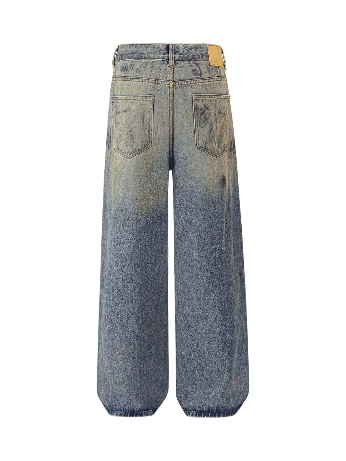 Thesupermade Distressed Washed Ink Splashed Straight Jeans