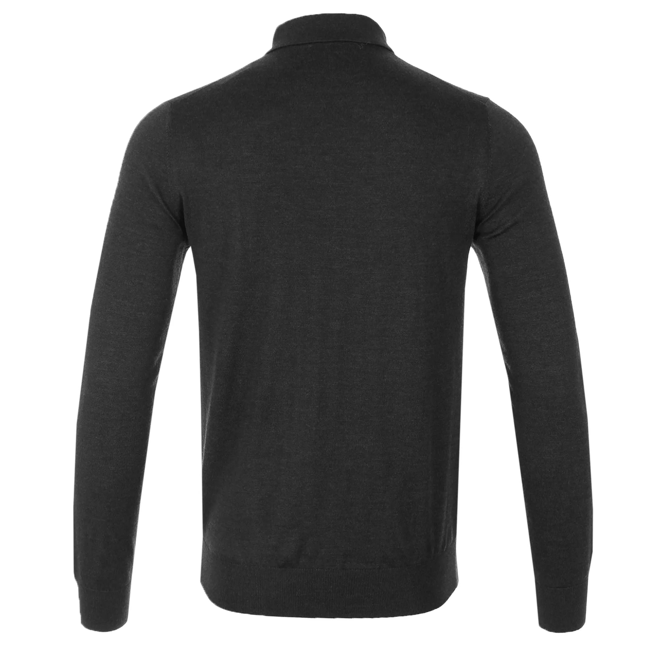 Thomas Maine 3 Button Merino Knit Polo Shirt in Black