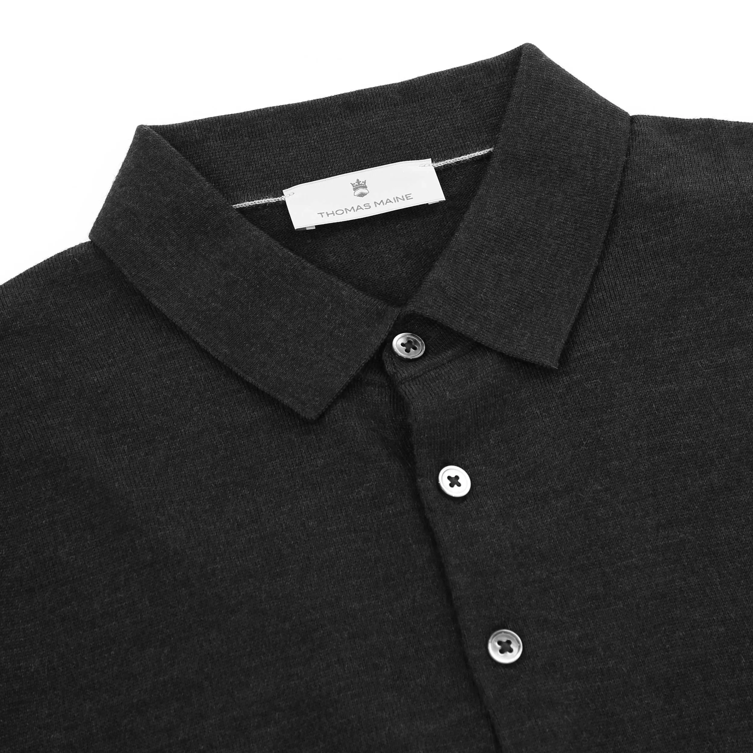 Thomas Maine 3 Button Merino Knit Polo Shirt in Black