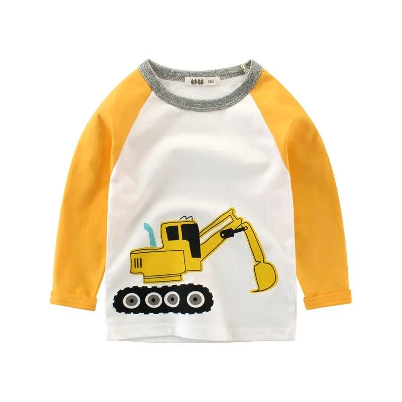 Unisex Cotton Long Sleeve Excavator Image Design Sweatshirt T Shirts