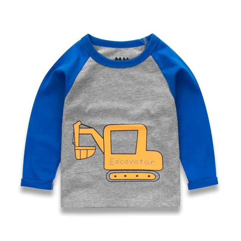 Unisex Cotton Long Sleeve Excavator Image Design Sweatshirt T Shirts