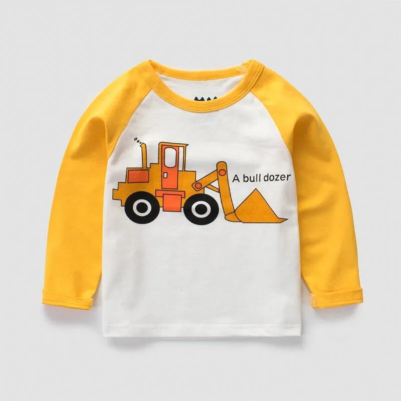 Unisex Cotton Long Sleeve Excavator Image Design Sweatshirt T Shirts