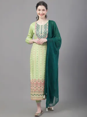 Women Floral Printed Embroidered Straight Kurta With Trousers & Dupatta