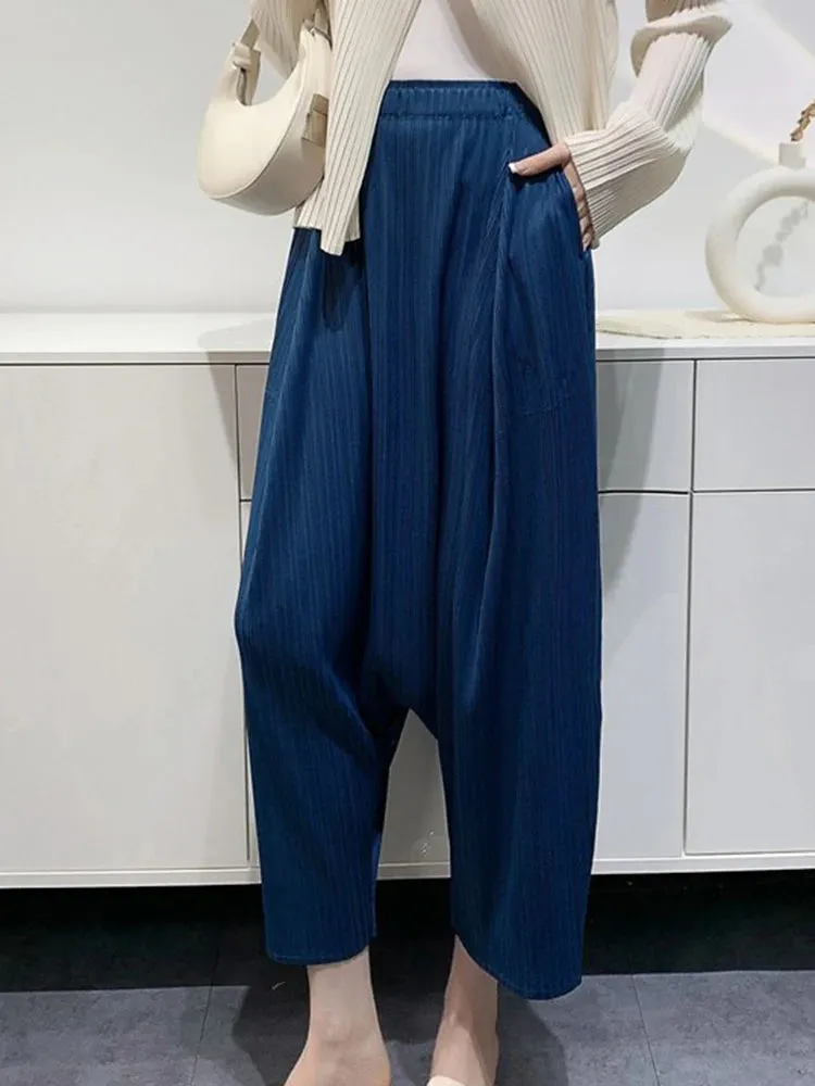 Women Pleated High Waist Wide Leg Harem Trousers