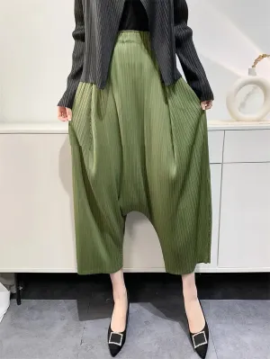 Women Pleated High Waist Wide Leg Harem Trousers