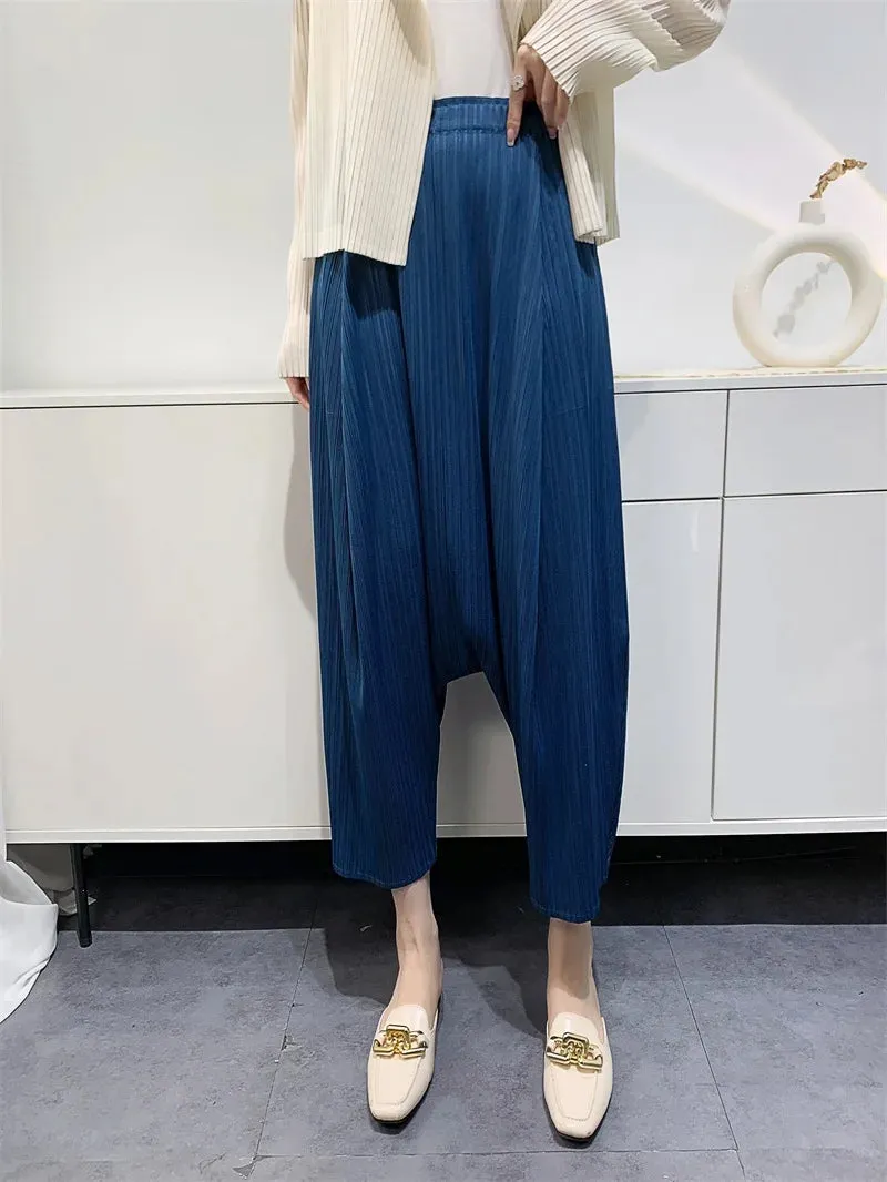 Women Pleated High Waist Wide Leg Harem Trousers